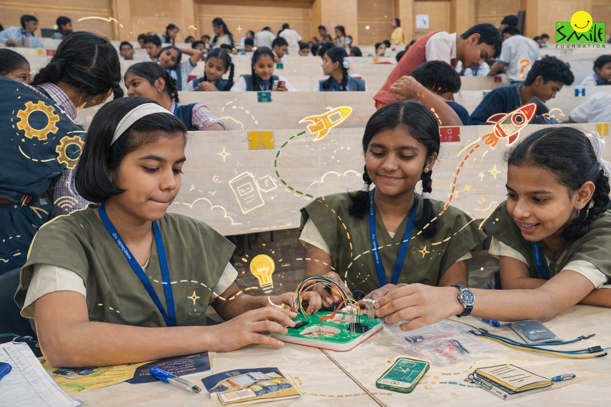Students engaged in hands-on STEM activity - Smile foundation STEM role models