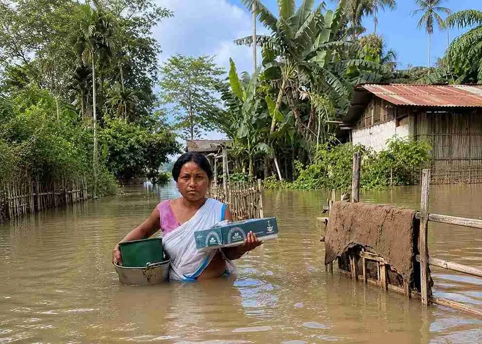 Ground relief teams assisting flood victims in Assam