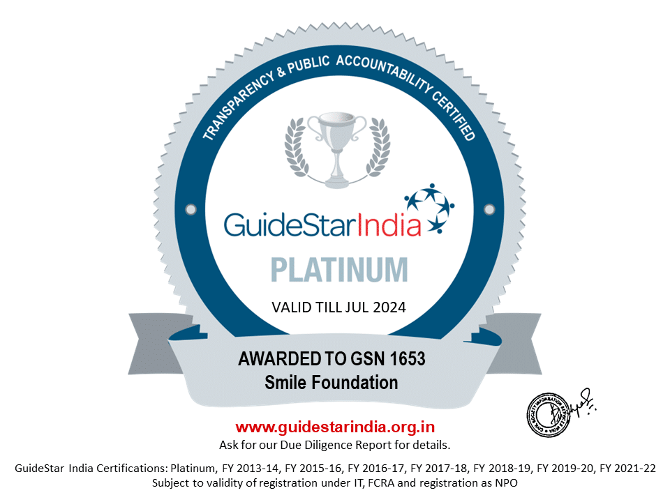 Smile Foundation has been accredited as a Guidestar India Platinum 