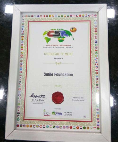 Smile Foundation conferred with the ‘Certificate of Merit’ at the World CSR Congress