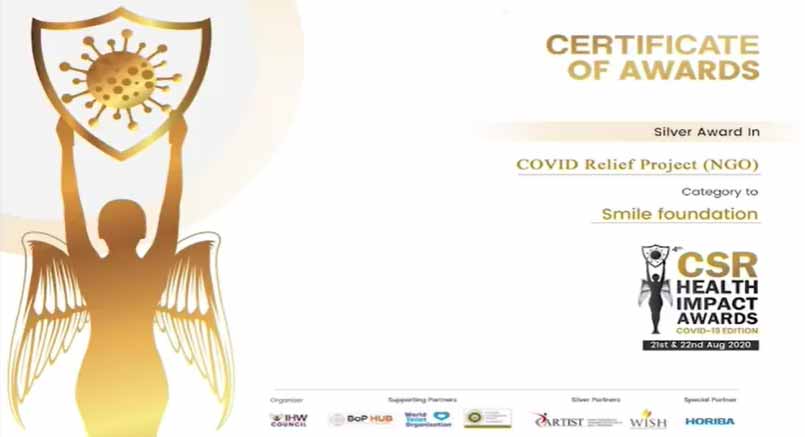Smile Foundation receives CSR Health Impact Awards 2020 (Silver Award category) for Covid Relief Project, India Shares