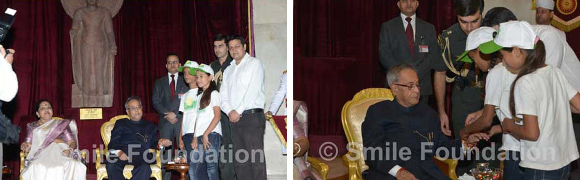 Smile kids tie Rakhi on the President's wrist