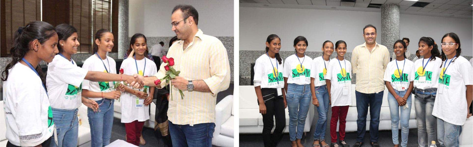 Virender Sehwag inspires children from Smile Foundation