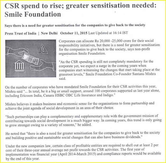 CSR spend to rise; greater sensitization needed: Smile Foundation ...
