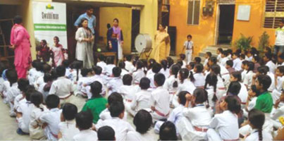 Session on hand-washing and hygiene for school children in New Delhi